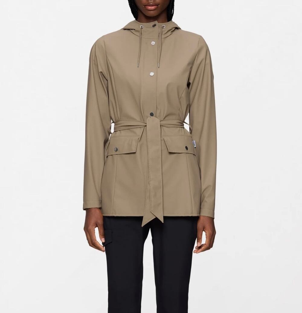 New Rains curve W belted  jacket sand  w3 coat sz L